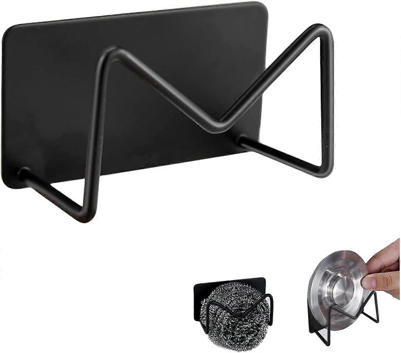 Sponge Holder, Durable Self Adhesive Waterproof Kitchen Sink Holder (Black)