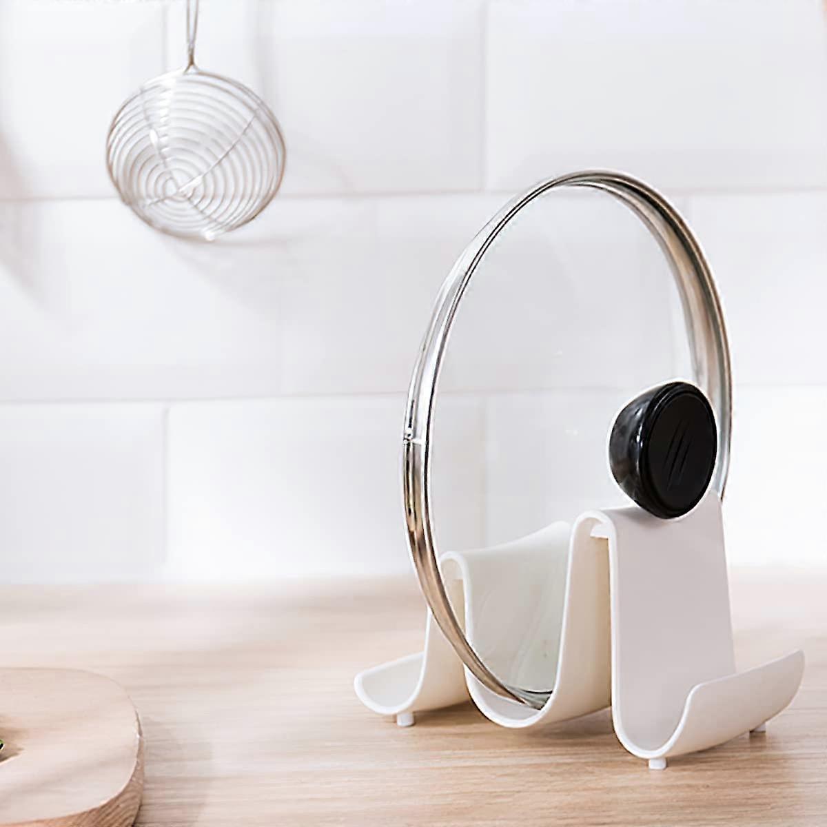 Kitchen spoon rest, spoon holder, kitchen shelf for lids and spoons, wave shape (white)