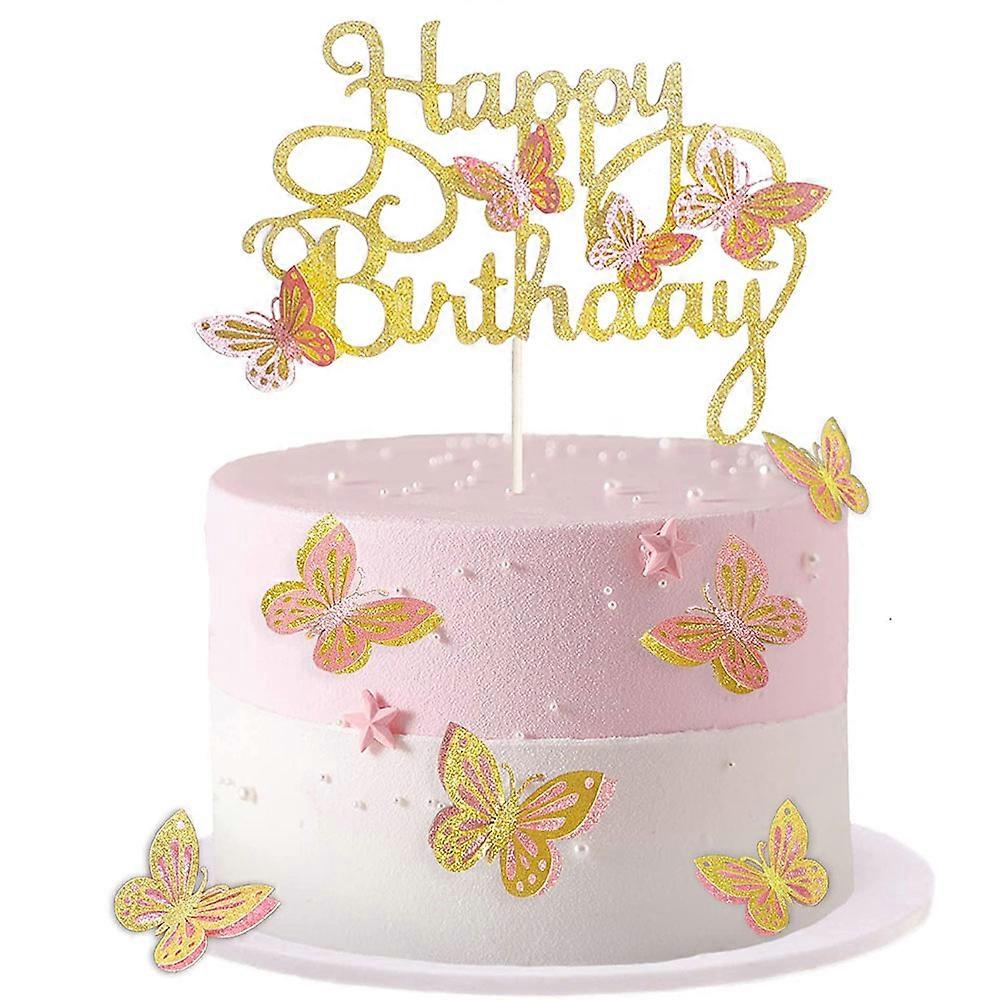 13PCS Butterfly Cake Toppers, 3D Pink Glitter Zimbabwe