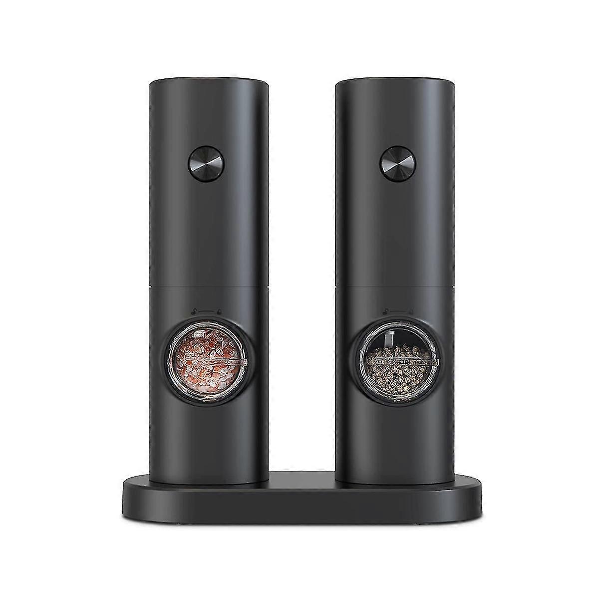 Electric Salt and Pepper Mill Set, Battery Operated Black Pepper Mill with Base, 5 Coarse Levels, Adjustable