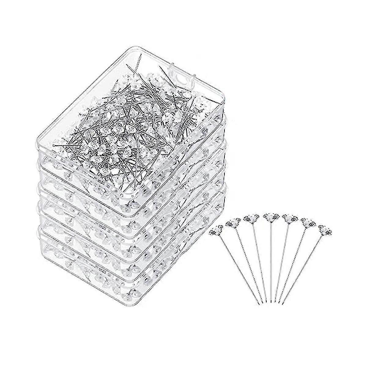 1000 Pcs Corsage Boutonniere Pins 1.5 Inch Bouquet Pins Flower Pins Diamond Rhinestones Pins Crystal Head Straight Pins