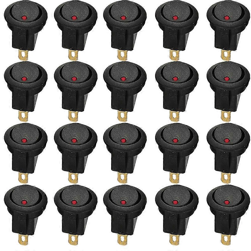 20Pcs 12V Round Rocker Dot Boat Red LED Light Toggle Switch for Car or Boat with Red LED Light