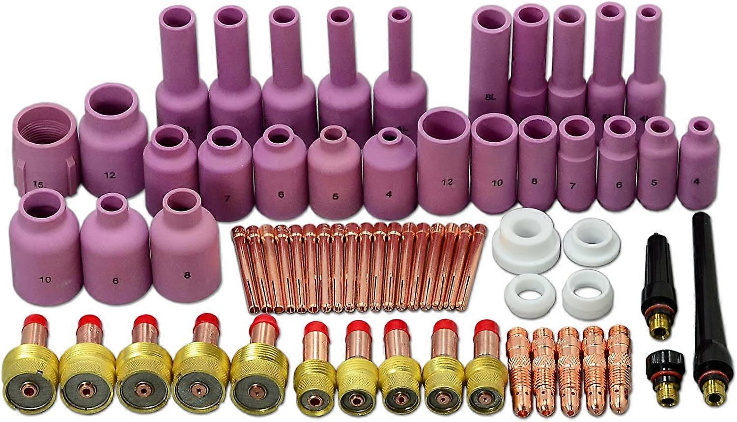 TIG Gas Lens Collet Bodies Large Diameter Alumina Nozzle Assorted Size Fit PTA DB SR WP 17 18 26 TIG Welding Torch Accessories (17pcs)