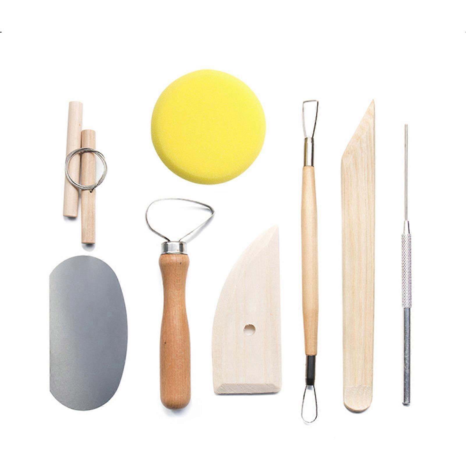8pcs Clay Tool Set Cutting Line Sponge Round Cake Wooden Clay Carving Cutter