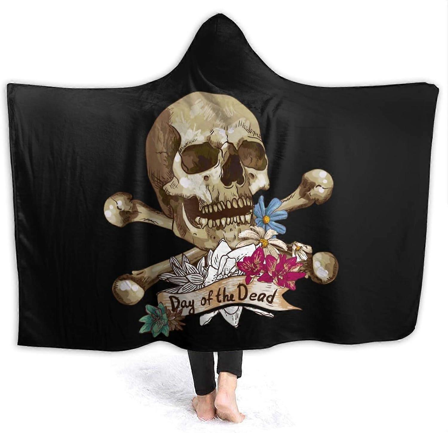 Cobertor com Capuz do Dia dos Mortos Caveira Cobertor Macio Plush Wearable Roupão Quente com Capuz Poncho Capa Wrap Roupão de Banho Sofá Cama de Flanela 50"x40