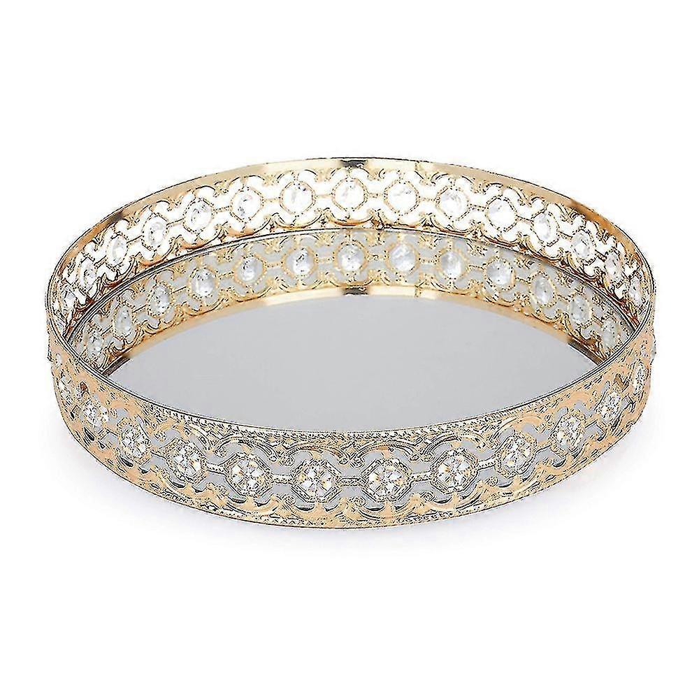 Nordic Vintage Hollow-carved Glass Mirror Tray Dessert Fruit Jewelry Display Decorative Stand 23x23