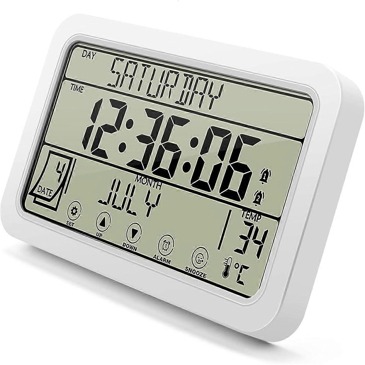 Digital Wall Clock, Digital Clock Battery Operated, 8 Inch Desk Clock with Temperature Humidity Day