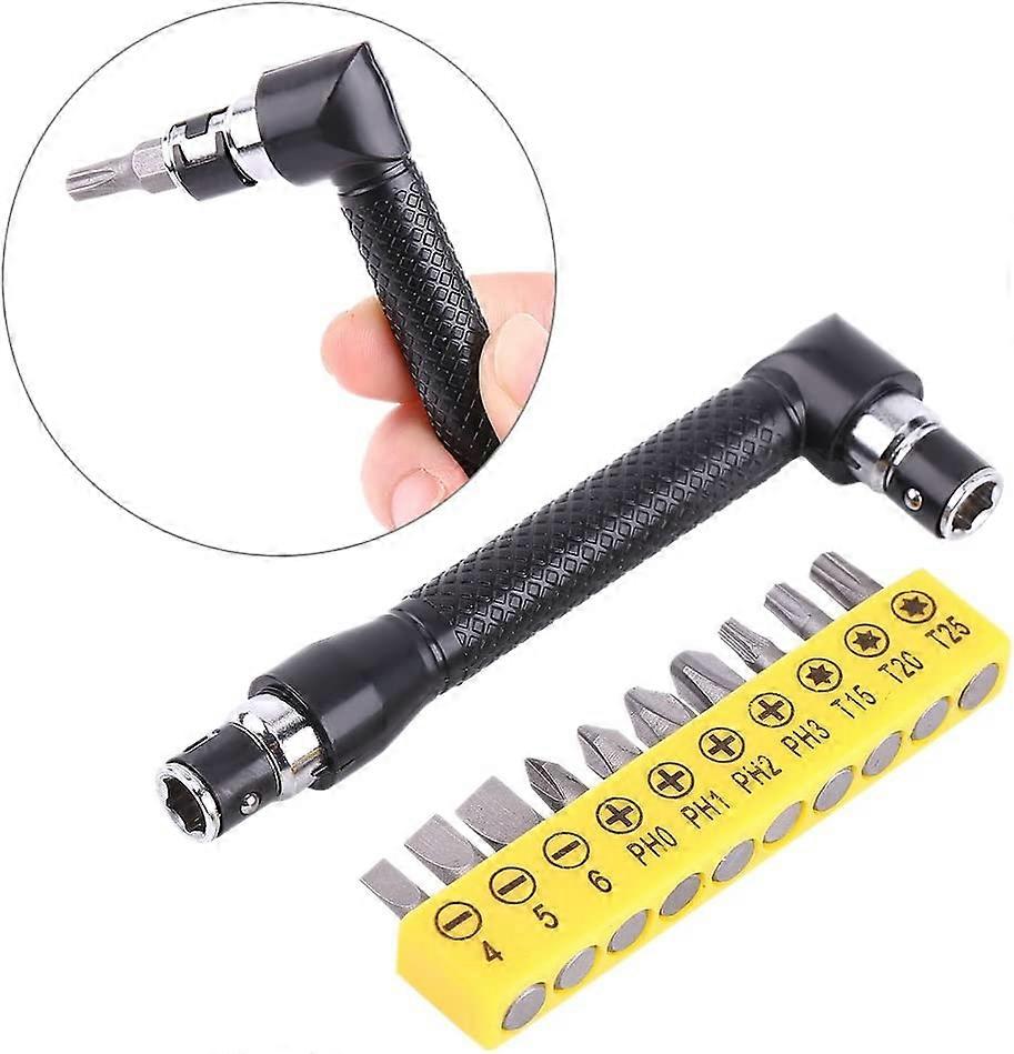 L-Shape 1/4 Inch Hex Socket Wrench with 10 Pcs Screwdriver Bits Tool