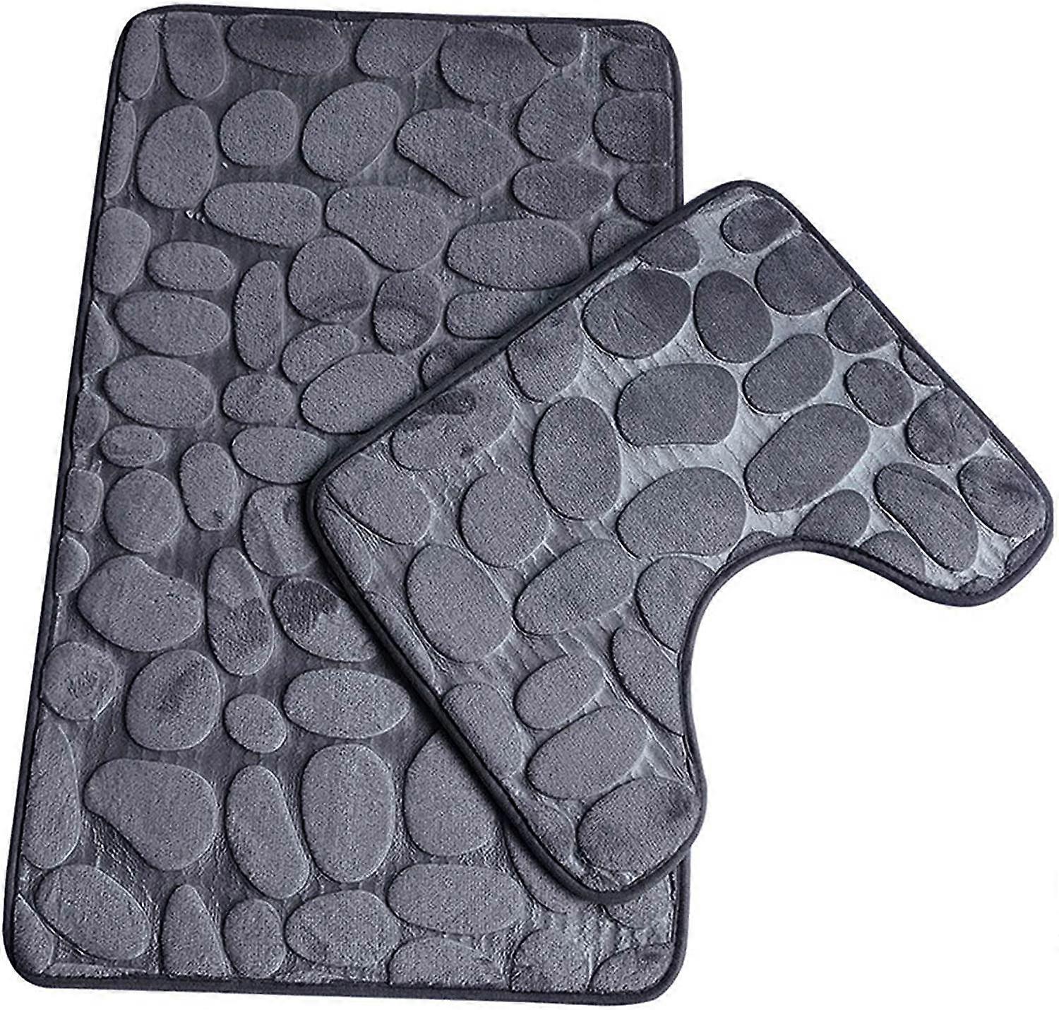 Set of 2 Non-Slip Bath Mats Gray