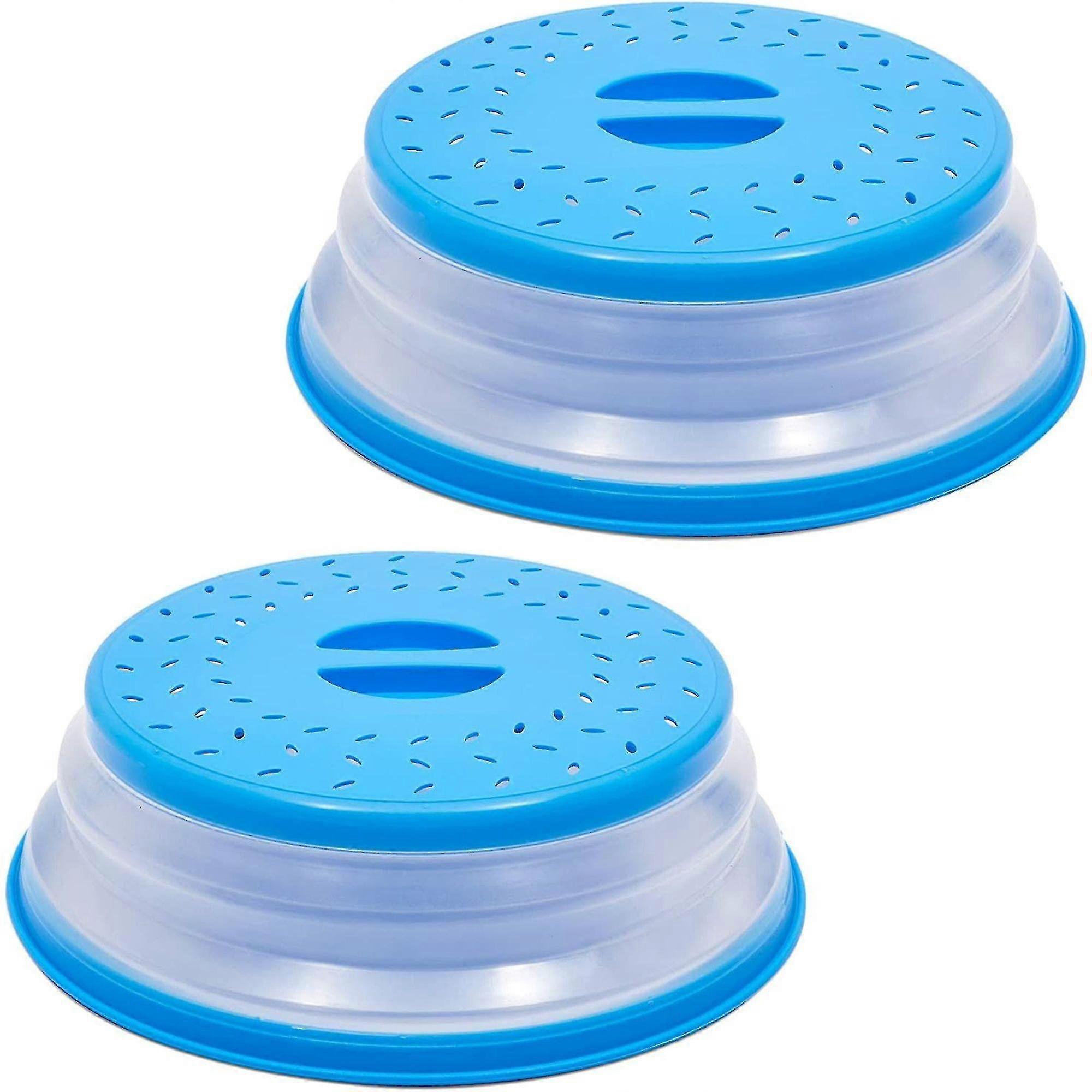 2 Pack Silicone Collapsible Microwave Plate Cover, Food Splatter Colander, Blue