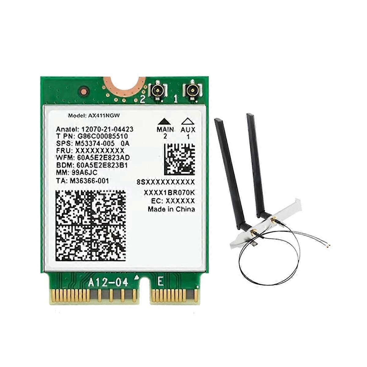 For AX411 WiFi Card+2X8DB Antenna WiFi 6E CNVio2 BT 5.3 -Band 5374Mbps Module for Laptop/PC Win10/1