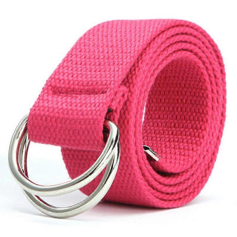 Womens Mens Canvas Webbing Waistband Jeans Belt With Double D Ring Buckle