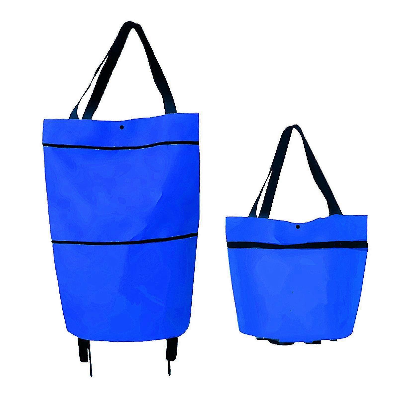 2 In 1 Foldable Shopping Cart Collapsible Two-stage Zipper Folding Shopping Bag With Wheels Foldable