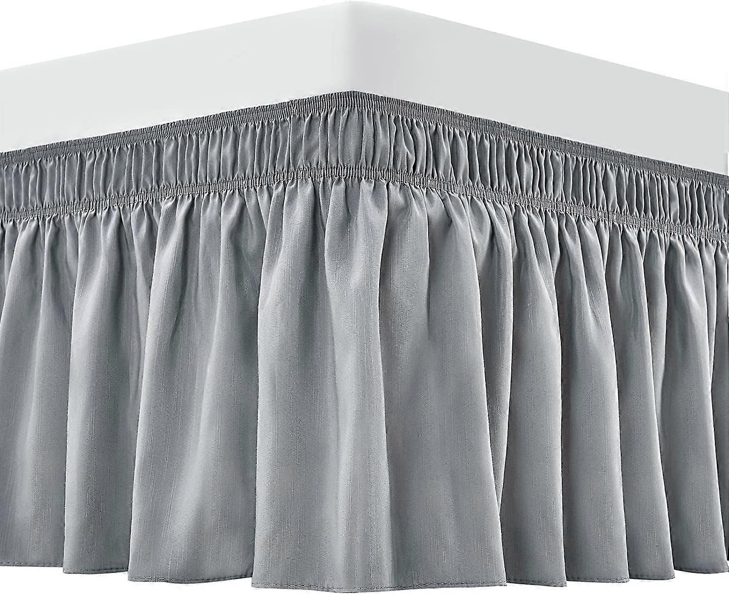 Saia de Cama Cinza Claro Queen Size. Babado de Poeira Elástico 18 polegadas de Queda. Saia de cama envolvente