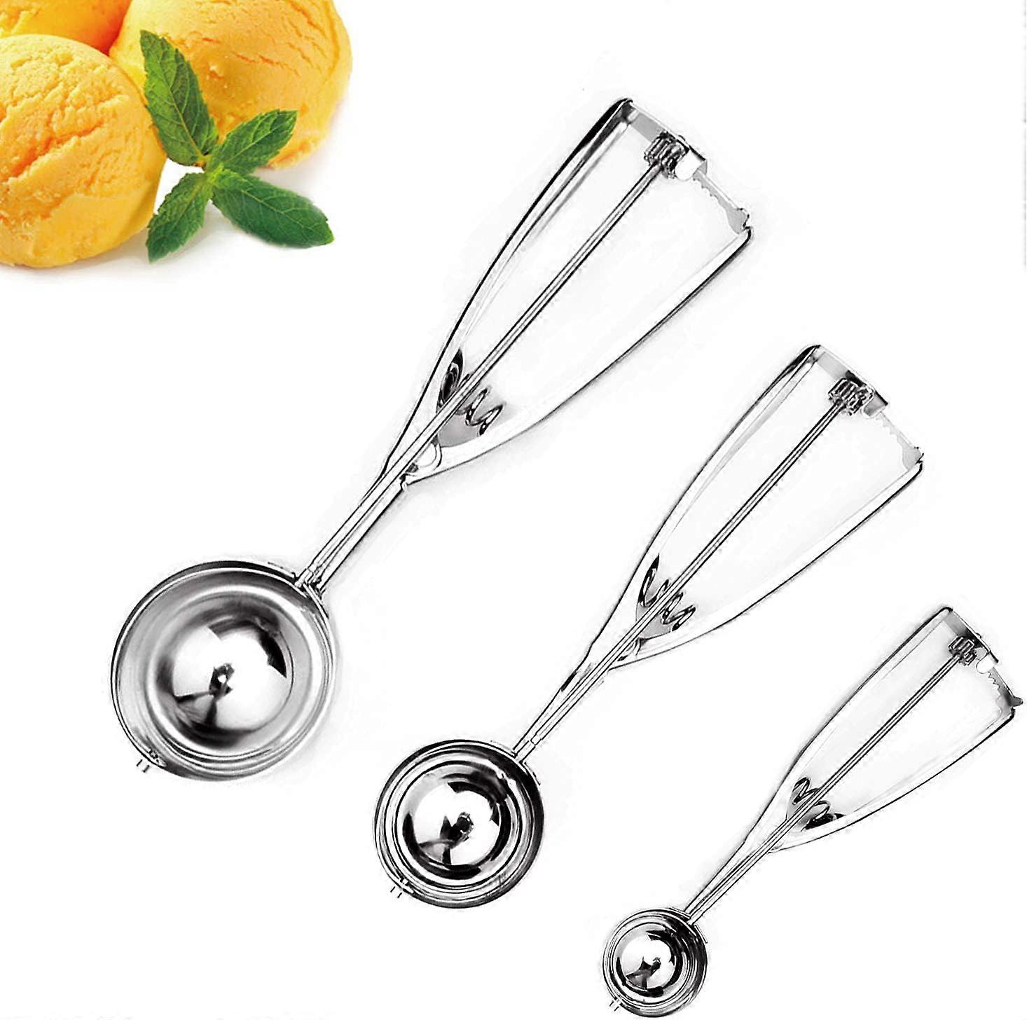 3 Pack Ice Cream Scoops with trigger release,Stainless Metal Ice Cream