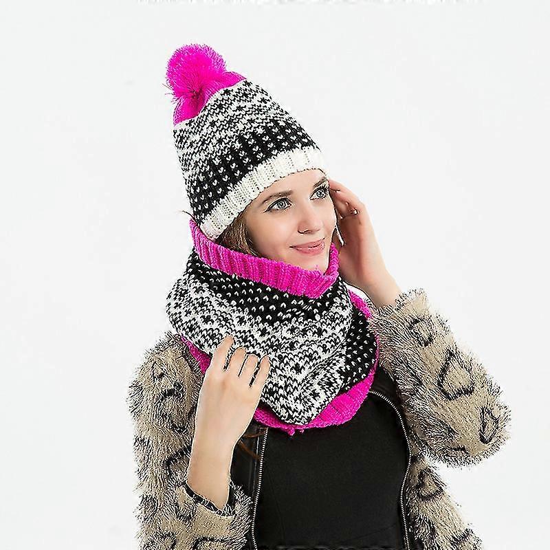 Womens Winter Warm Knit Beanie Hat Circle Scarf Set