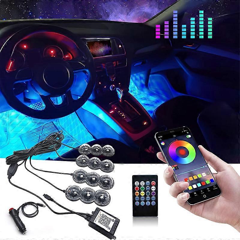 4 in 1 RGB 64 Color Car LED Foot Ambient Lights Auto Interior Sound With Cigarette APP/Remote Control Atmosphere Decorative Lamp