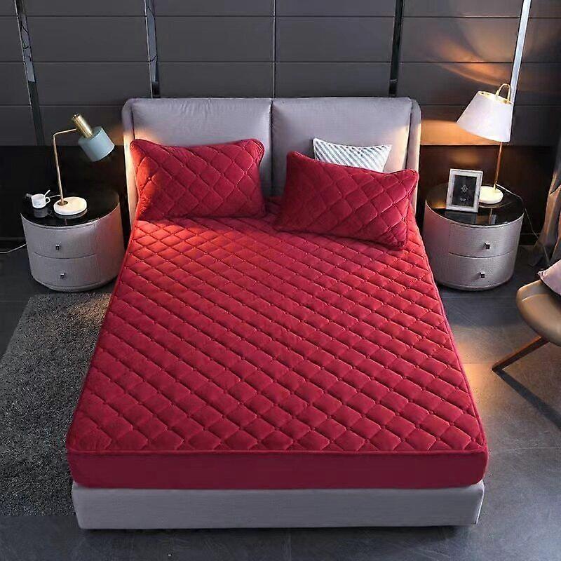 Flannel Quilted Mattress Cover Solid Color Warm Soft Fitted Sheet Protecor Cover