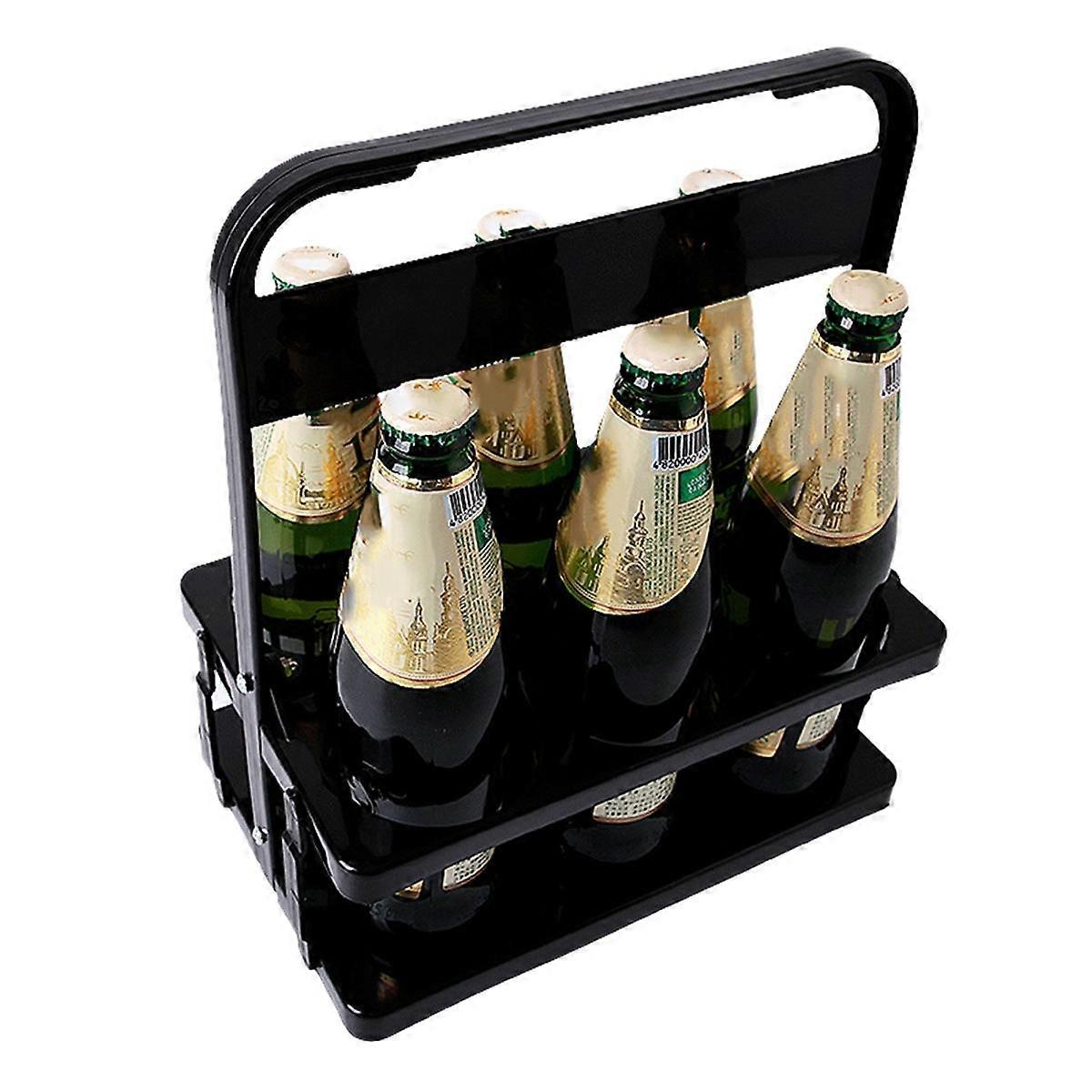 6 Hole Foldable Beer Bottle Holder, Handle Portable Use Wine Storage Rack, Bar Drink Holder Container Black