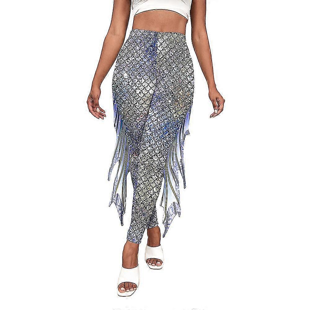 Women's Fish Scale Printed Hip Lift Skinny Calf Pants-c