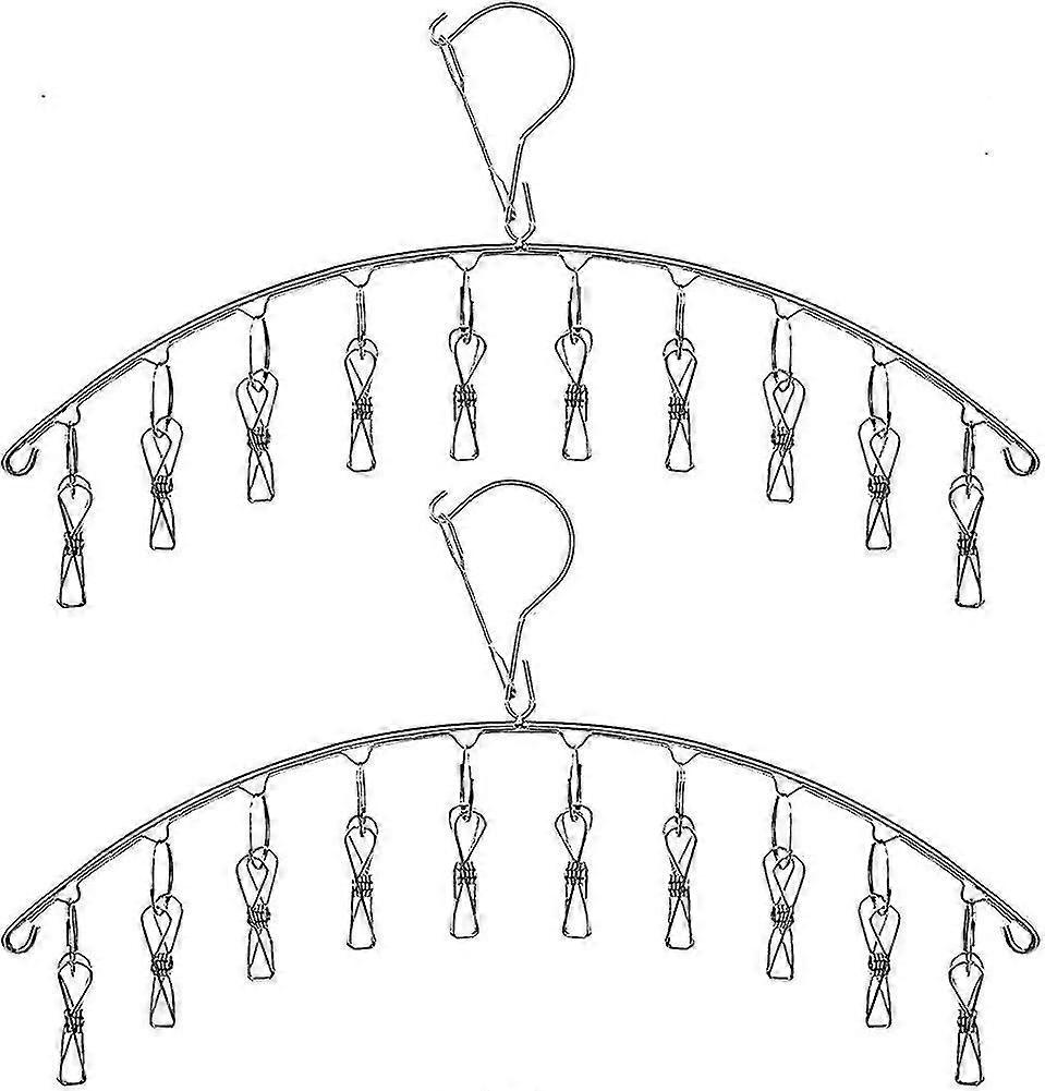 2 Pack Stainless Steel Laundry Drying Rack Clothes Hanger With 10 Clips