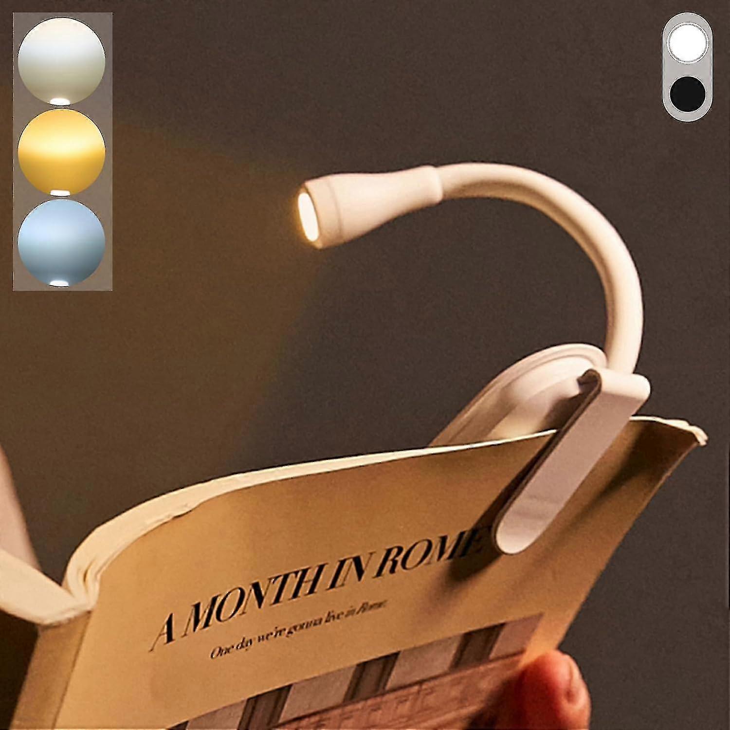 Book Light, Rechargeable Clip On Reading Light, Adjustable Brightness Led Reading Lamp,3 Light Colors,portable Book Lamp For Kids Reading In Bed. Nigh