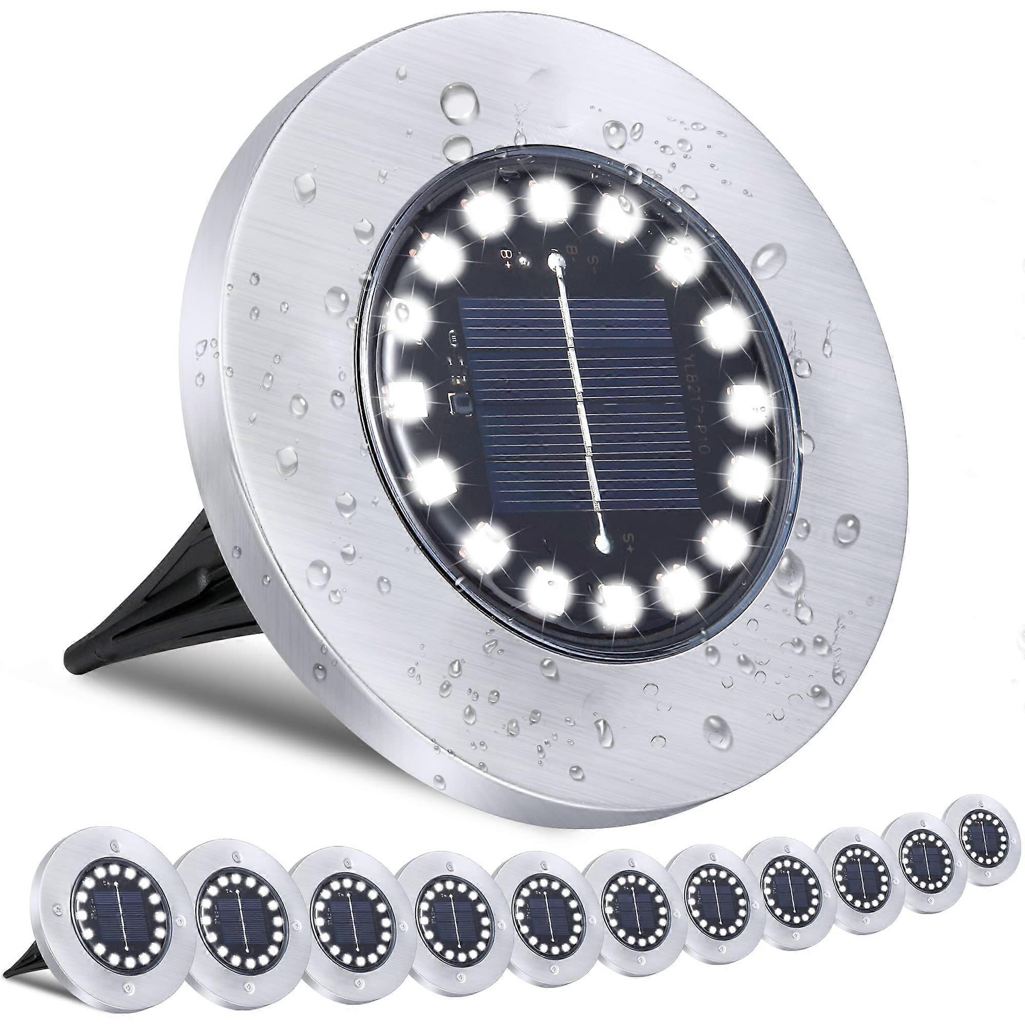 12pcs Solar Ground Lights-Lampes solaires étanches Jardin extérieur-Solar Disk Lights-Amélioré 16LED lumineux dans le sol-Lumières de paysage pour Pathwa