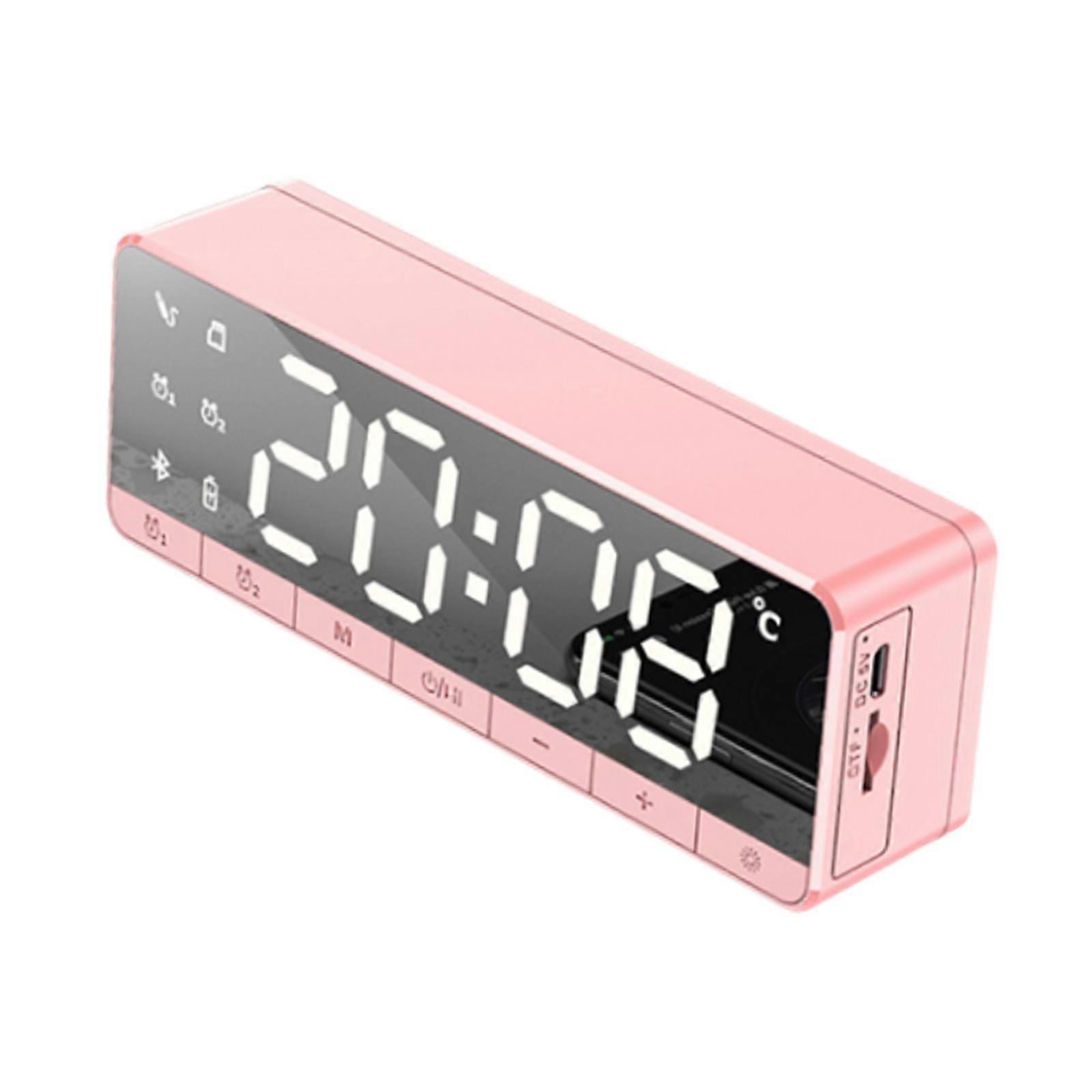 Digital Alarm Clock with Speaker LED Display Hotel Office Dresser Desk Clock Pink
