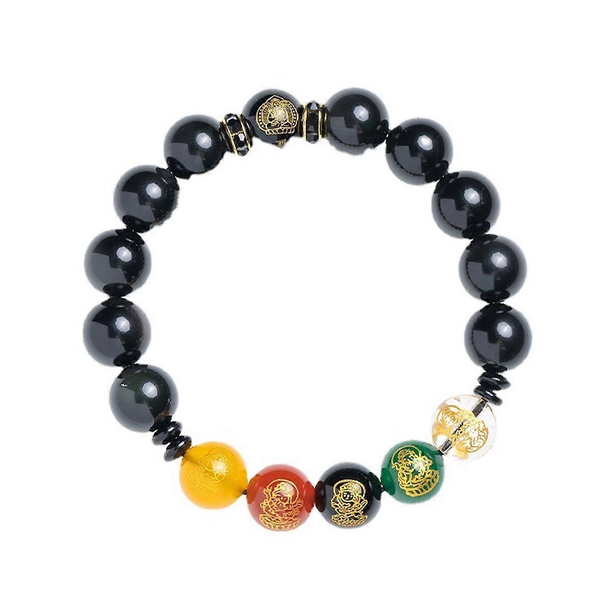 ジュエリークリスタルブレスレット10mmナチュラルカラフル黒曜石ビーズチャームバングル伸縮性