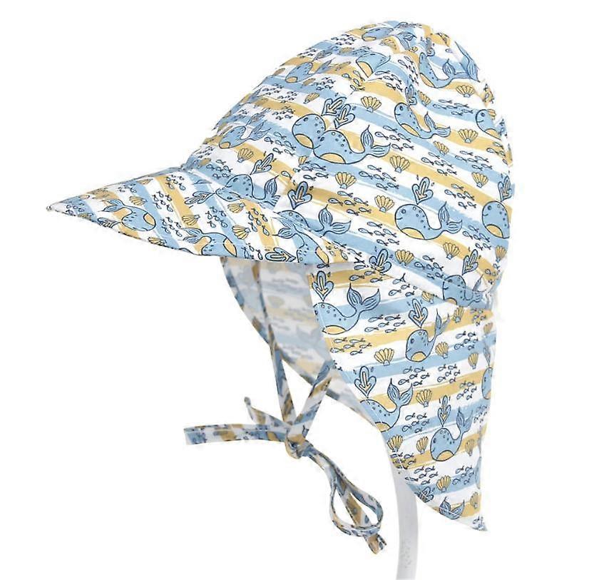 Peaked Hat with Ties and Neck Protection,whale