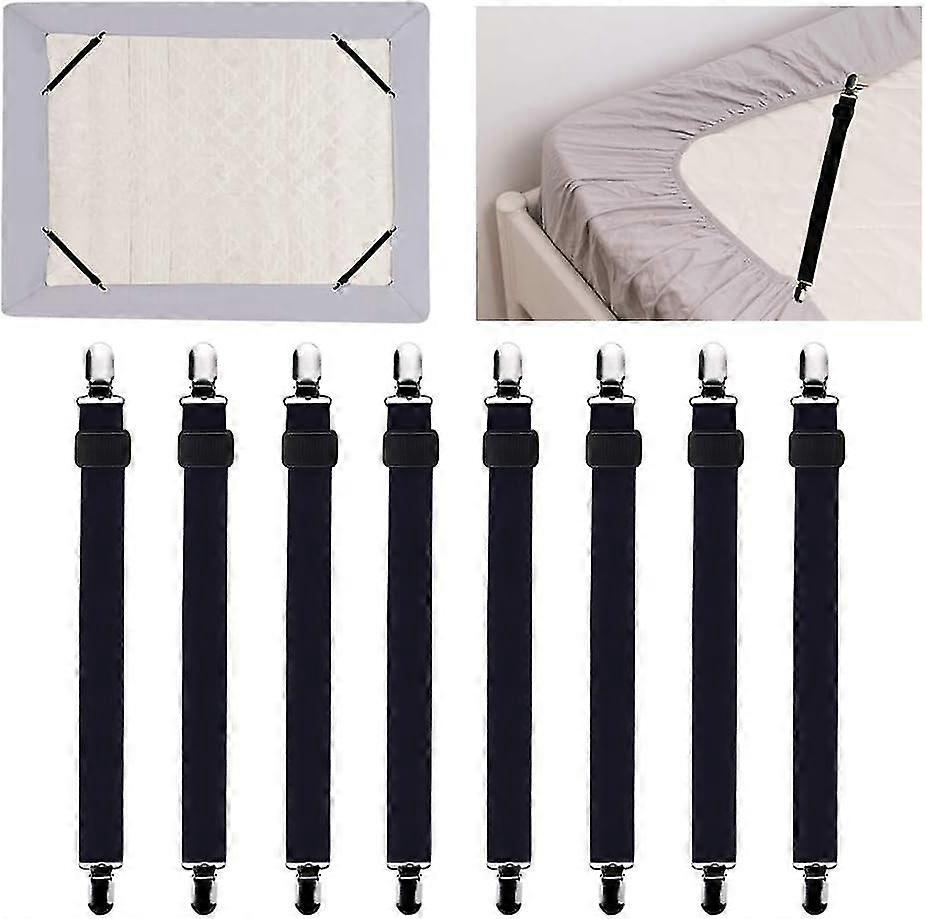 8 Pack Bedding Accessories Adjustable Sheet Stretcher Elastic Fitted Sheet Strap, For Bed Sheet, Sofa, Ironing Cover - 60cm To 200cm, Black