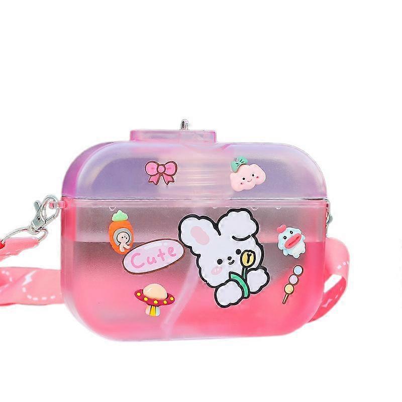 Summer cute small square bag portable strap straw cup pink 400ML