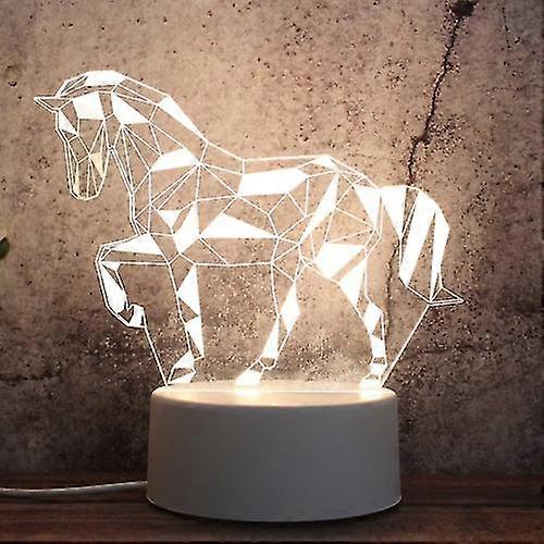 White Base Creative 3d Tricolor Led Decorative Night Light, Geometric Horse-MXBC