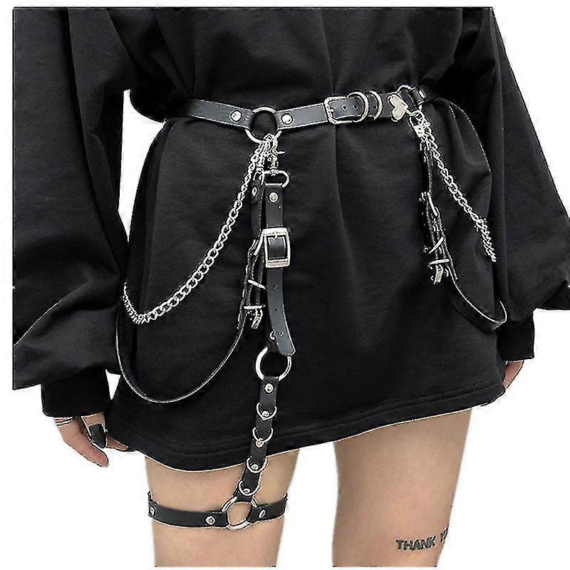 Women's Leather Harness Garter Belt With Chain