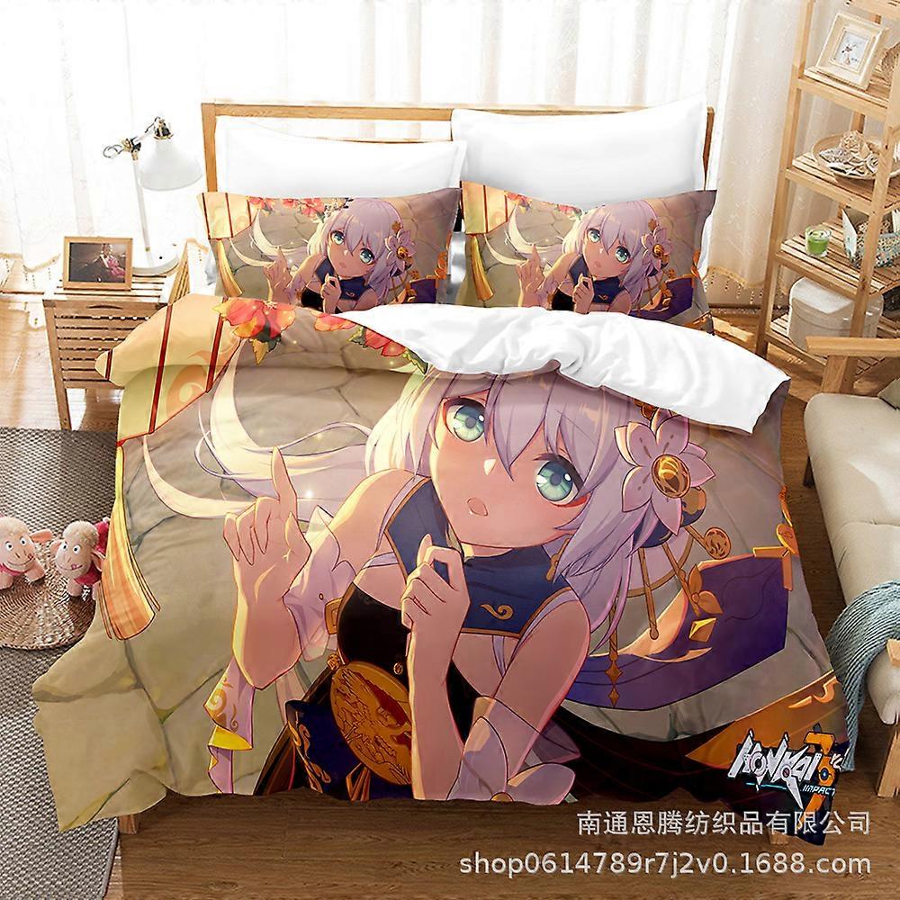 a4339 Lakan Honkai Impact 3 Sängkläder Set Kawaii Girl Bed Set Aldult Kid Sovrum Påslakan Set 3-delat sängkläder (1 påslakan + 2 kuddar S