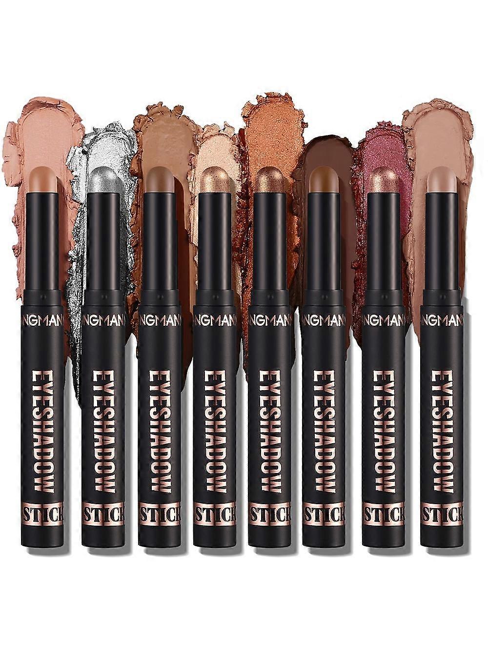 Eyeshadow Stick,8 PCS Soft Smooth Cream Eyeshadow Stick Gift Set,Matte Earth Color+Bright Metal Color Contour Stick,Waterproof & Long-Lasting Eyeshado
