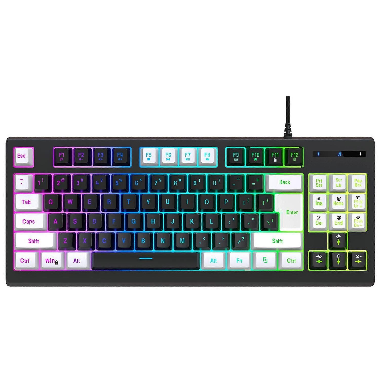 Y-FRUITFUL G69 Gaming Mechanical Feel Keyboard 87 Keys RGB Backlit USB Wired Esports Keyboard - Whit