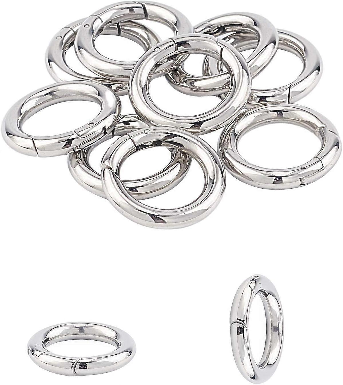 10pcs Stainless Steel Spring Gate Rings Round Ring Springring Trigger Clasp Spring Snap Clip Hooks Metal Split Rings Keyring Buckle for Jewelry Making
