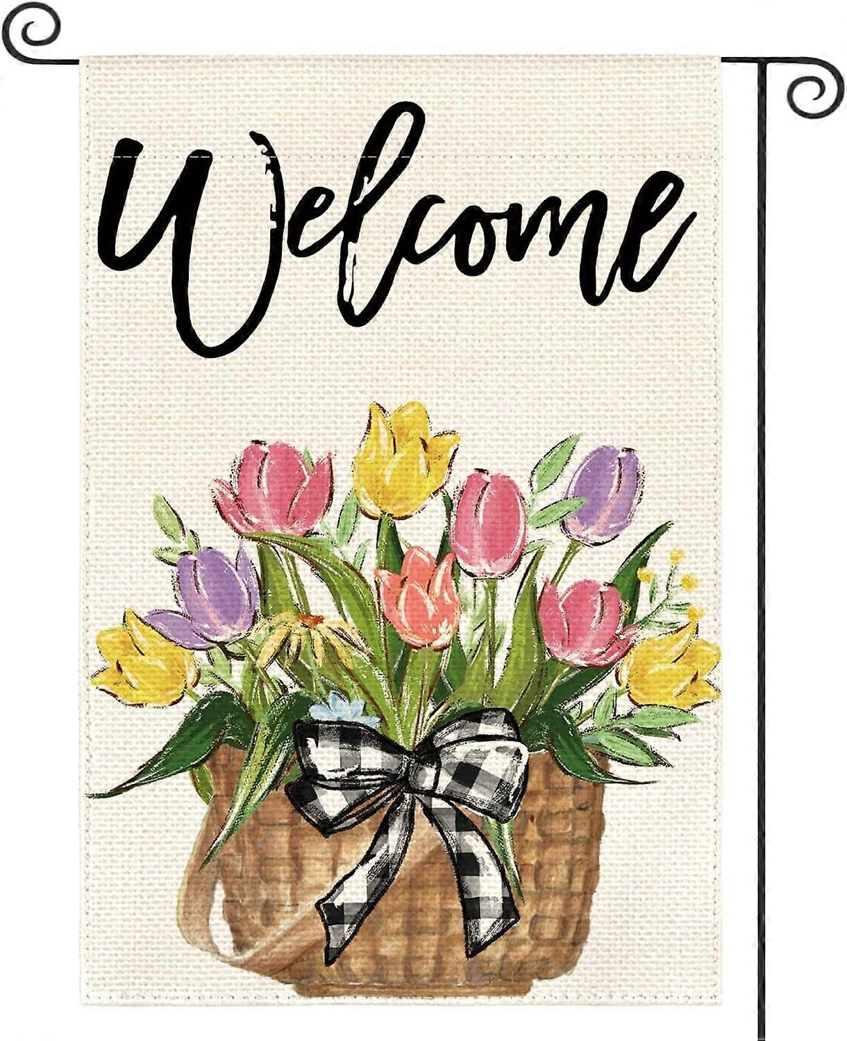 Tulipas Spring Garden Flag 12x18 polegadas dupla face fora, floral Welcome Yard Outdoor Flag