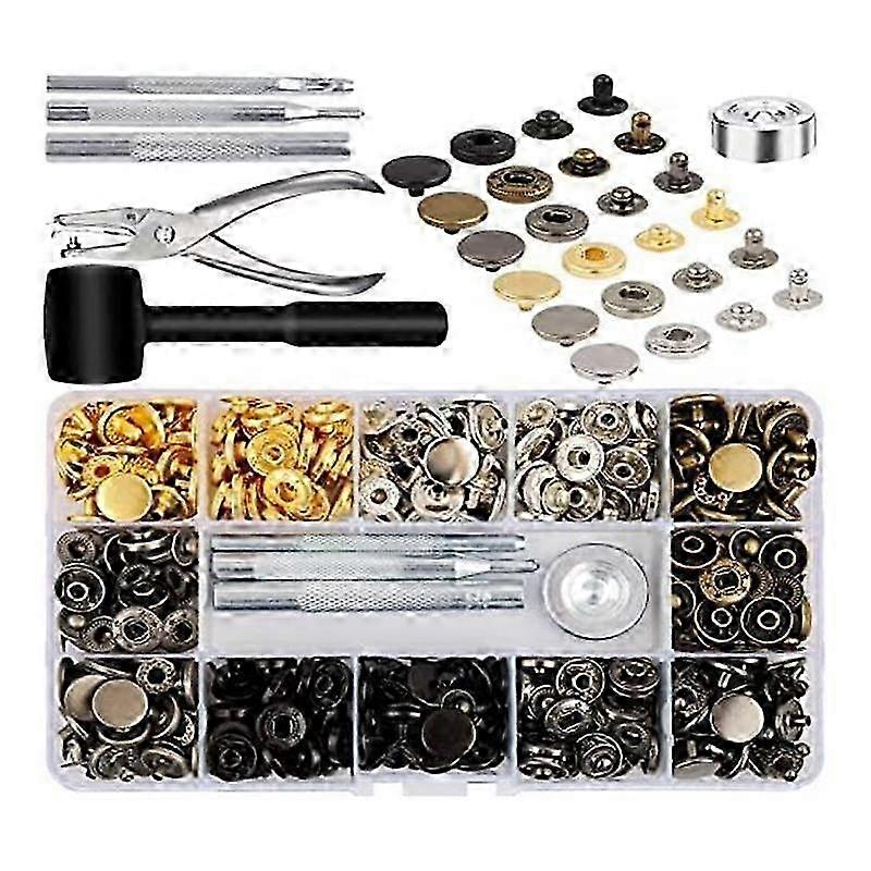 Leather Snap Fasteners Kit, 120 Set Metal Snap Buttons Press Studs with 6 Setting Tools, for Clothe