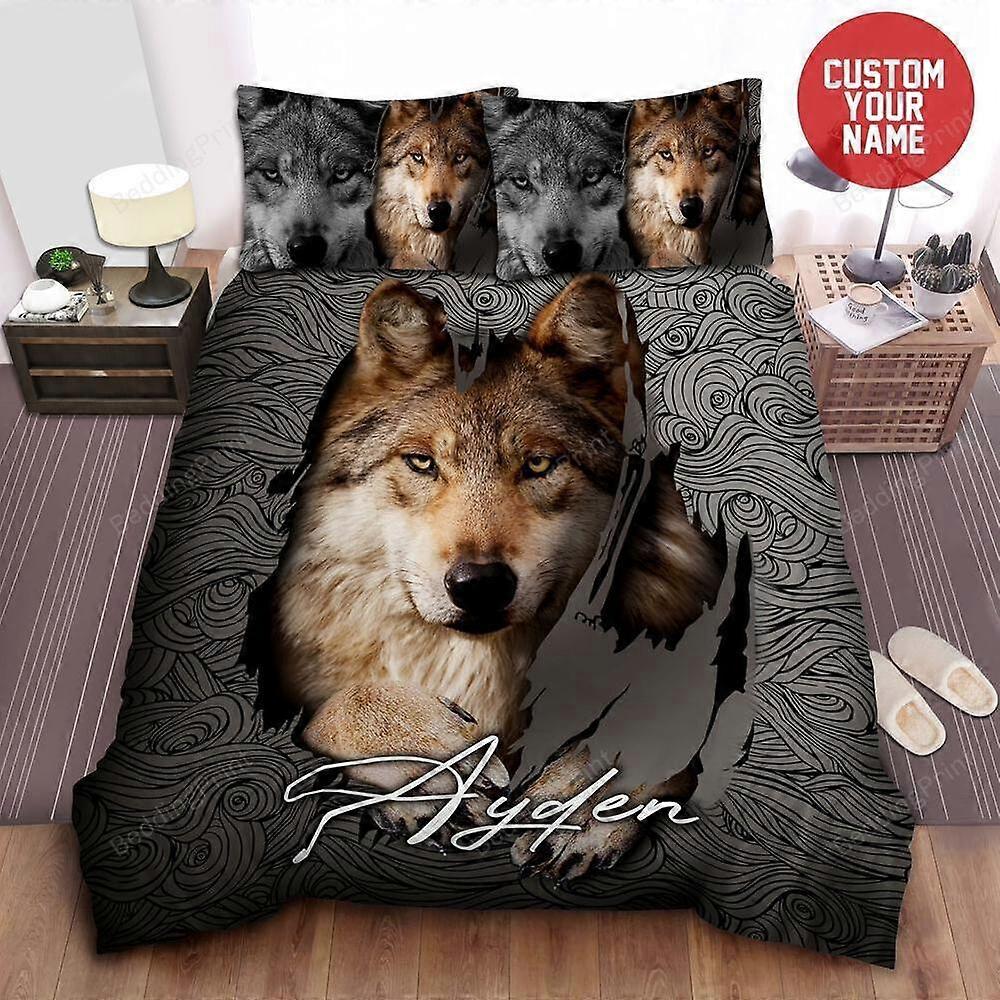 v1421 Lençóis de Cama Lobo Quebrado Personalizado Nome Personalizado Colcha Conjunto de Capa de Edredom Home Textiles DuploConjunto de Cama de 3 Peças (1 Capa de Edredom + 2 Fronhas) B