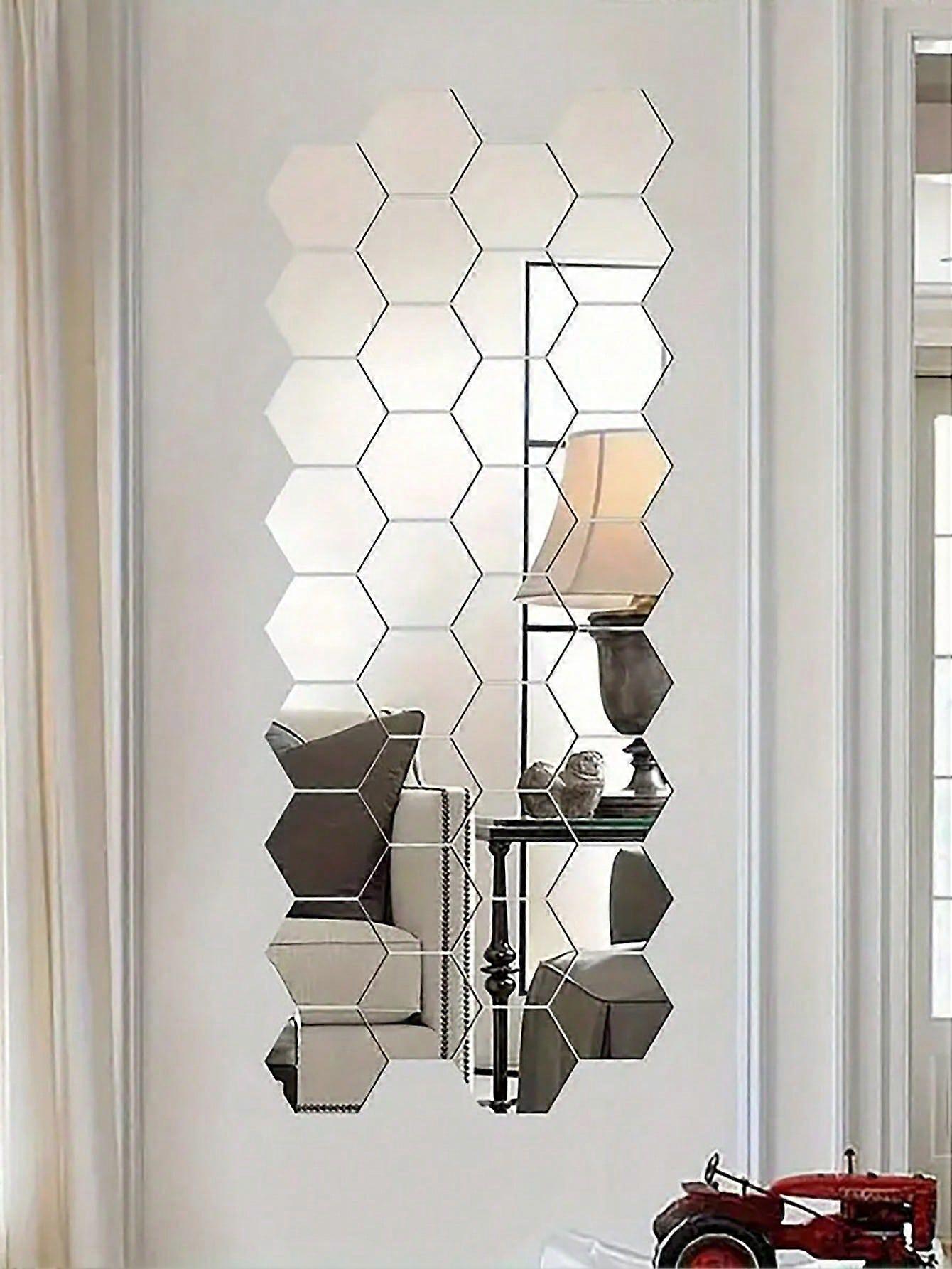 12ピース/セット六角形アクリルミラーウォールステッカーDIY自己接着ホームデコレーション背景ウォールステッカー