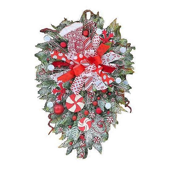 Christmas Upside Down Tree Candy Cane Wreath for Front Door Red White