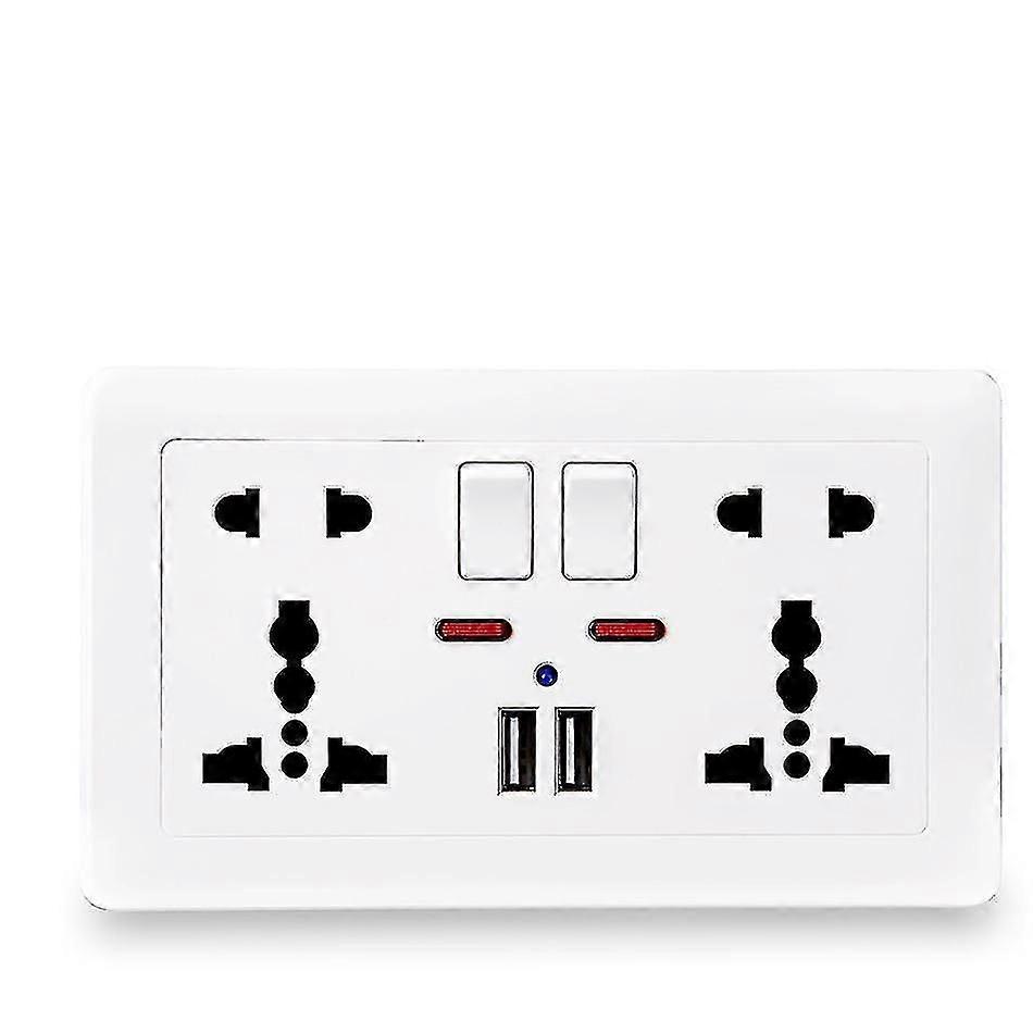 Vit universell 5-håls vägguttag med LED-indikator - Yvan