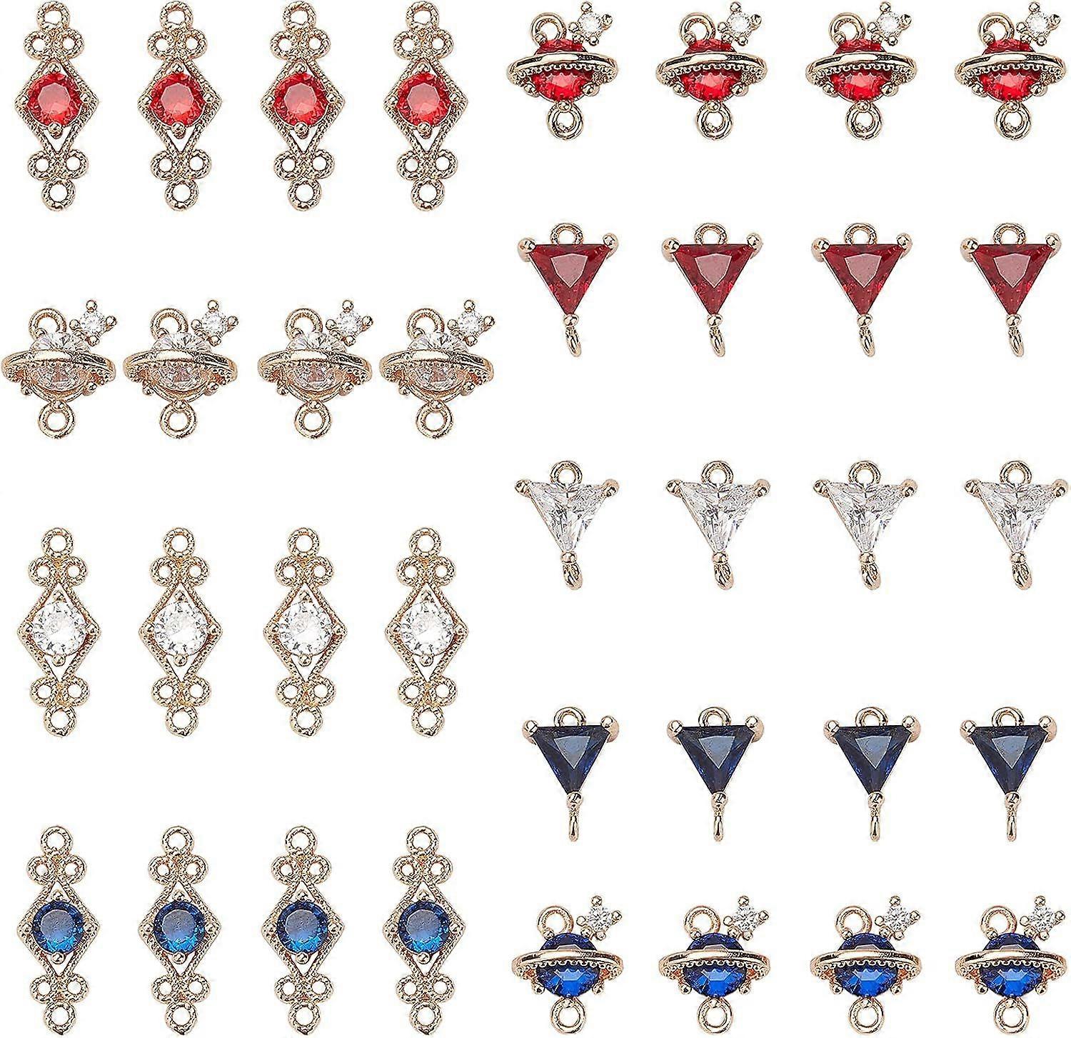 1 Box 36Pcs 3 Colors Glass Connector Charms Faceted Gemstone Rhinestone Links Charm Rhombus Planet Triangle Shape with Double Brass Loops for Jewelry 