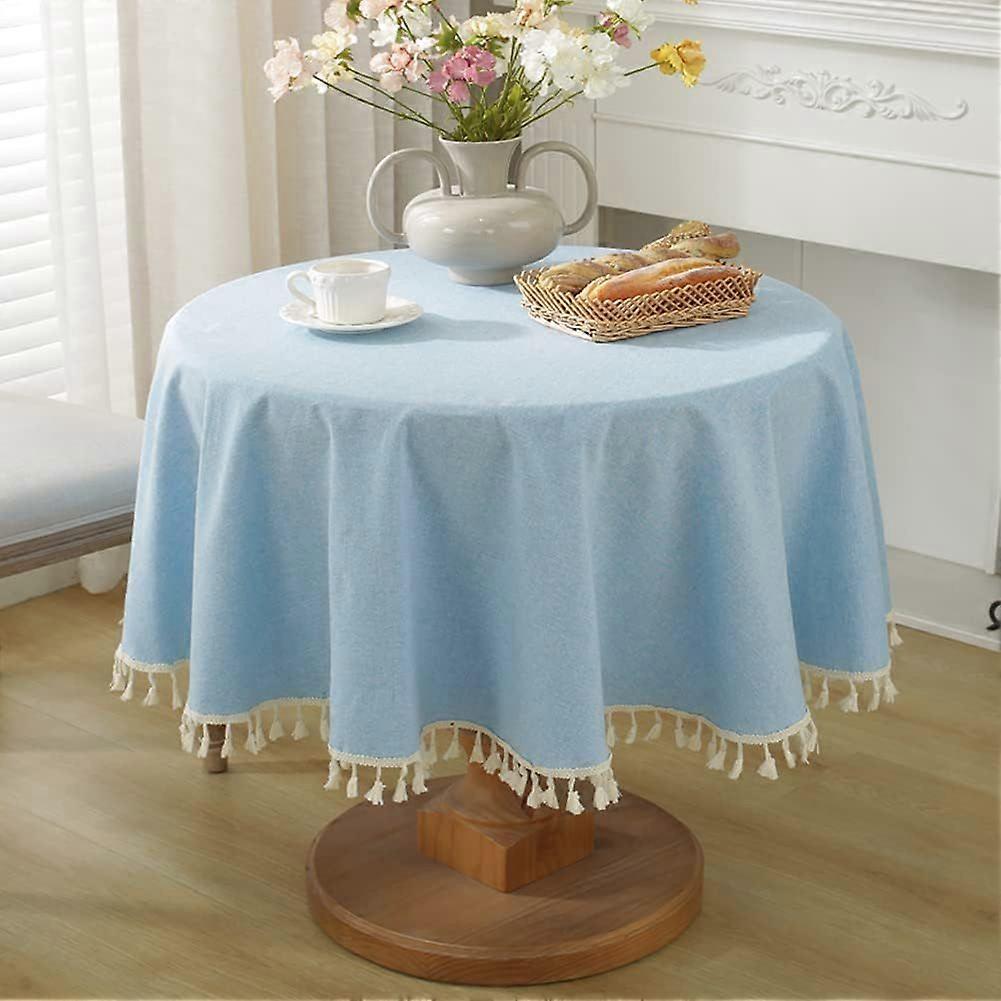 Rectangular Tablecloth Solid Color Tassel Rectangular Tablecloth Cotton Tablecloth Tablecloth Suitable for Home Decoration,Diameter 120cm