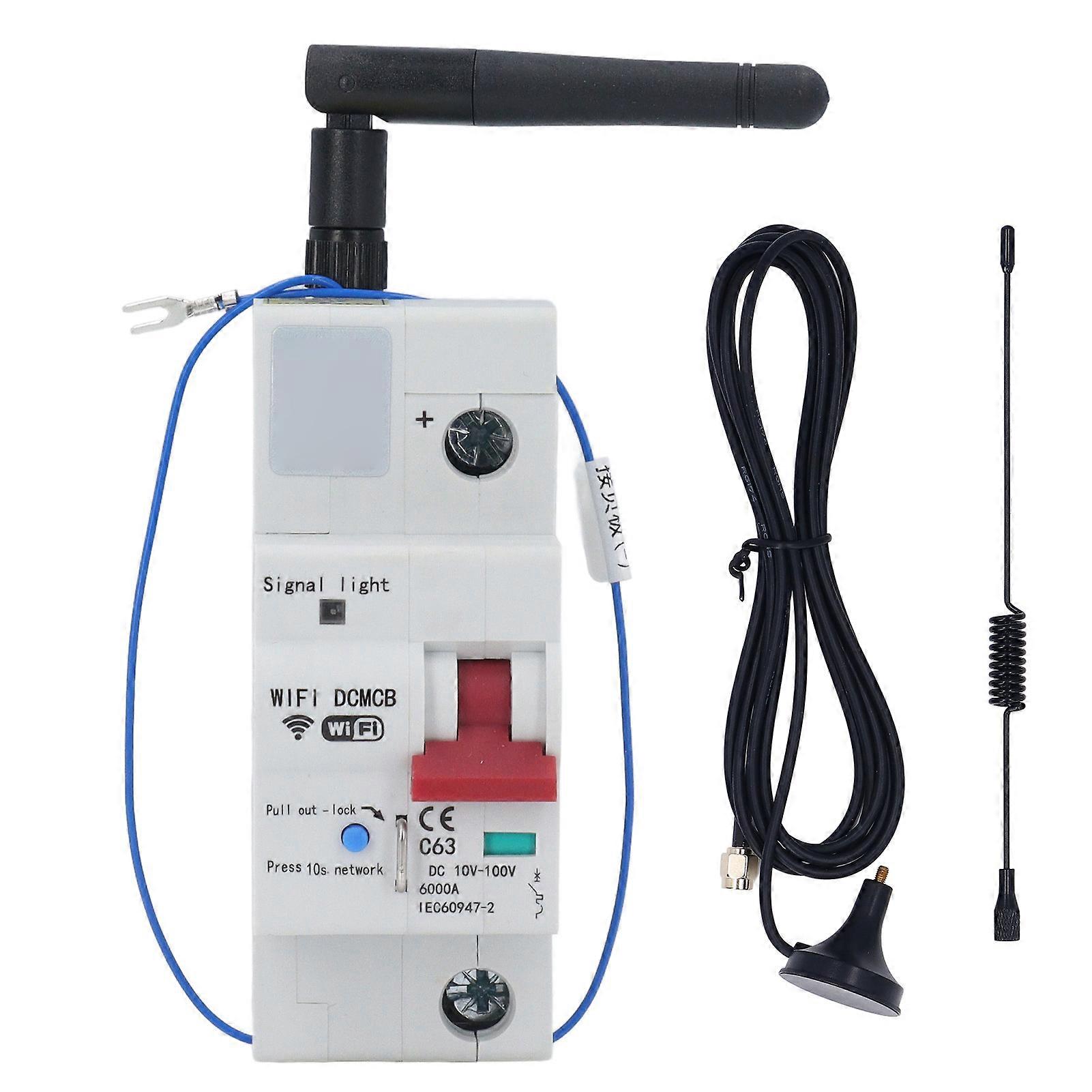 Smart WiFi Circuit Breaker Voice Speaker Mobile Remote Control Miniature Air Switch 1P DC10V-100V 63A