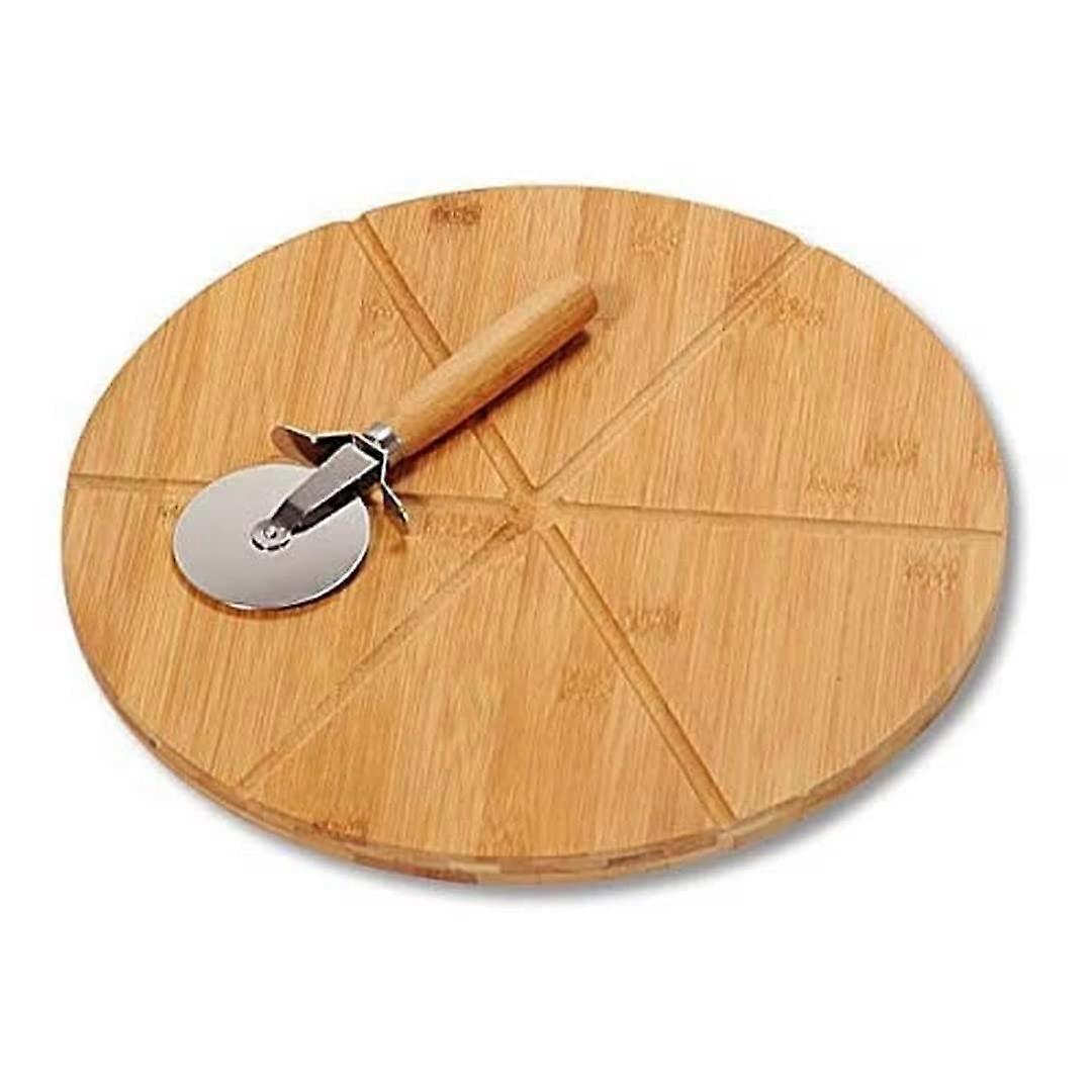 Bamboo pizza pan with cutter, size 12.60 inches, baking tool