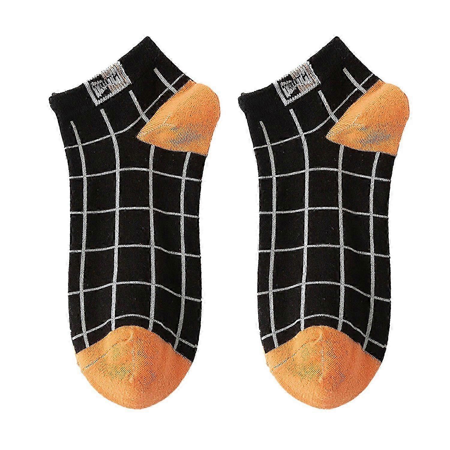 1 Pair Men Socks Contrast Color Low-cut Anti-slip Plaid Print Thick Warm High Elasticity No Odor