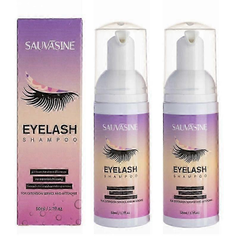 2X 50ml Eyelash Extension Shampoo Cleaning Kit Lash Deep Cleansing Mousse Makeup Glue Fast Removal Foaming Wash Cleanser 2 Brushes